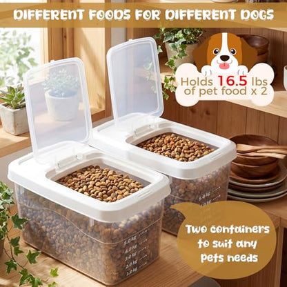 2 Pack Airtight Dog Food Storage Container, 16.5 Lbs Clear Pet Food Storage Bin with 2 Measuring Scoops for Pet Dog Cat Rice Grain Treat - size: 16.5 Lbs