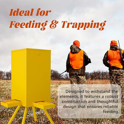 PROLEE 85lbs Deer Feeder,Weatherproof Deer Feeders with 4 Feeding Tray and 4-Leg Stand,Heavy Duty Metal Gravity Feeder for Deers and Wildlife (Yellow) - color: Yellow