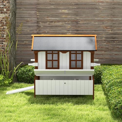 PawHut 47" Chicken Coop, Wooden Chicken House Raised Rabbit Hutch with Waterproof Roof, Nesting Box and Handles for 3-5 Hens, Poultry Cage Portable Hen Pen for Backyard