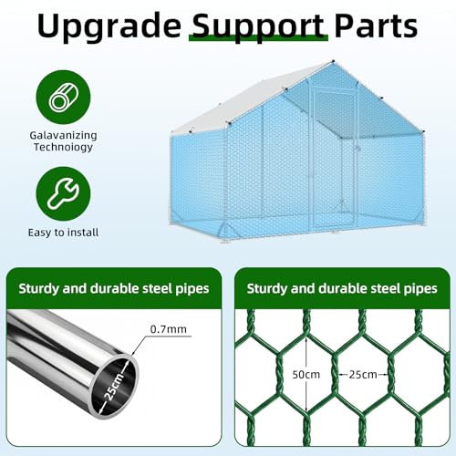 4ever2buy Metal Chicken Coop, 9.8x6.6 FT Walk-in Chicken Run Pen Poultry Cage, Water-Resistant & Anti-UV Cover, Large Chicken Coop for 6-8 Chickens - size: 9.8’L x 6.6’W x 6.4’H