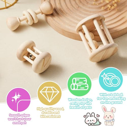 AOWPFVV 3 Pcs Wooden Bunny Toys - Safe Rabbit & Guinea Pigs Teeth Grinding Toys for Chinchillas, Hamsters & Small Animals - Indoor & Outdoor