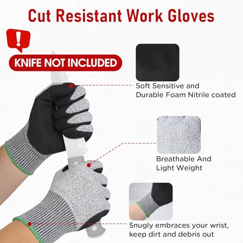 Heavy Duty Fence Post Puller & Nitrile Coated Work Gloves - with Reinforced Cable & Chain for Hi-Lift Jack, Extract 4x4 Wood & Concrete Posts for Farm, Ranch Fence Repair （Jack & Knife NOT Included）