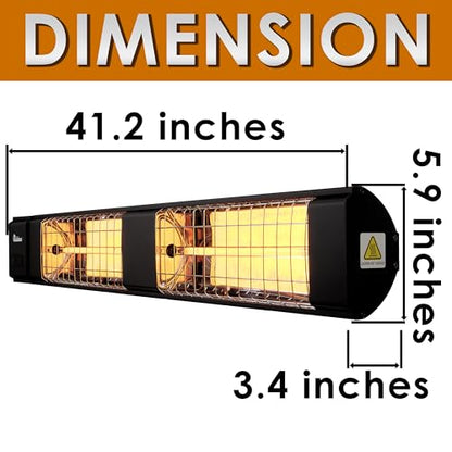 DR. INFRARED HEATER DR-239 3000W Indoor & Outdoor Infrared Patio Heater, Wall or Ceiling Mount, IP55 Weatherproof, Commercial or Residential, 220V-240V Electric Heater with Remote & Mounting Kit - size: 41.2 Inches