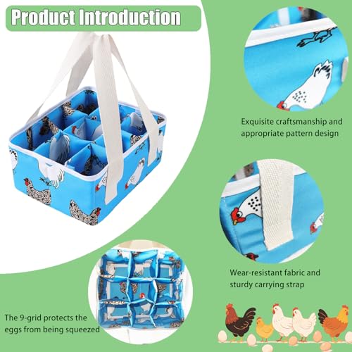 Eggs Collecting Basket, Durable Canvas Egg Basket with Plastic Board, 9-Pouch Chicken Egg Holder Bag for Gathering Fresh Eggs, Egg Gathering Basket and Multipurpose Chicken Holder Bag (Blue) - color: Blue