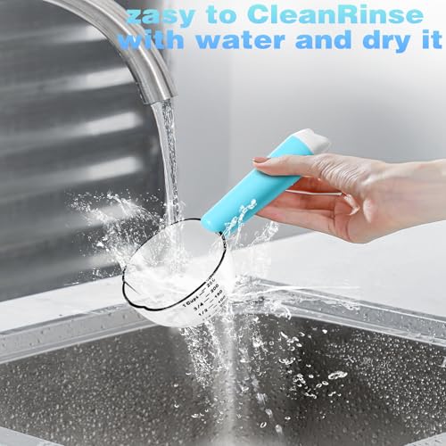Dog-Cat Food Scoop 1 Cup, Pet Food Measuring Cup with Long Handle, Food-Grade Scoop for Dogs, Rabbit Wet or Dry Food, Easy to Clean & Accurate Scale (Blue)