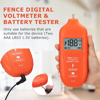 Electric Fence Tester Fault Finder Digital Electric Fence Voltage Tester Max 19.9kv, Fence Voltage Tester with Large LCD Display, Grounding & 1.5V Battery Included