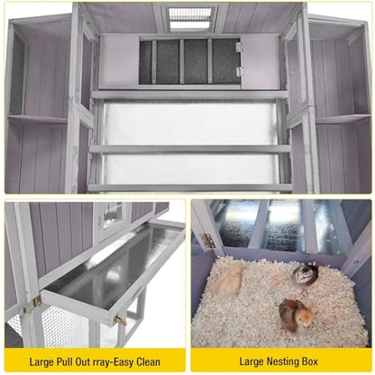 Aivituvin Chicken Coop Double Folding Fir Wood Chicken House with Large Nesting Box Poultry Cage Upgrade with Strong Iron Frame, Durable & Waterproof for 4-6 Hens Duck Coop - color: Grey, size: AIR66