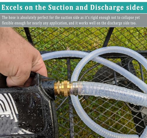 Suction Hose 3/8"id 25ft Clear Wire Reinforced Vinyl Tubing | Heavy Duty，Flexible, High Pressure, PVC Steel Wire Suction Discharge Line Pipe, Suction Drain Water Oil Fuel Powder Fuel - size: 3/8" ID, style: 25 ft