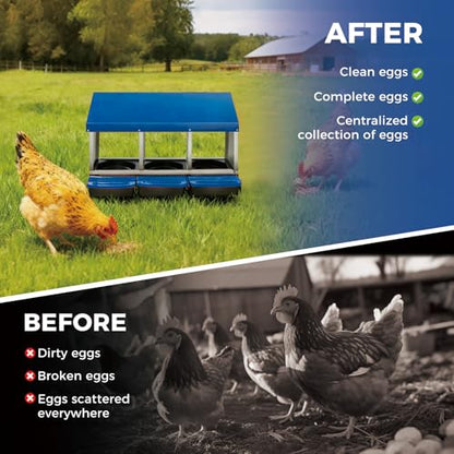 3 Hole Chicken Nesting Box - Heavy Duty Metal Chicken Laying Box, Easy Egg Collection & Cleaning with Removable Tray for Poultry Coop, Backyard, Farm - color: blue, size: 3 holes