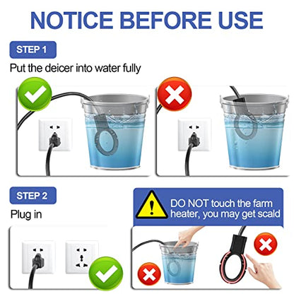 250W De-icer Submergible Bird Bath Heater Aluminum Cast for Livestock Poultry Horses, Cows, Birds, Wildlife Drinking Indoor Outdoors in Winter with 10 Foot Cord Birdbath Water Heater