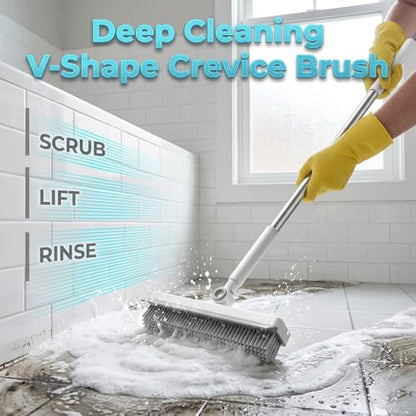 Floor Scrub Brush with Long Handle, 3 in 1 Scrape and Heavy-Duty Stiff Bristle Scrubber Brush, 2-in-1 Floor Brush with Built-in Squeegee, 3 in 1 Floor Scrub Brush (Black-1PC) - color: Black-1pc