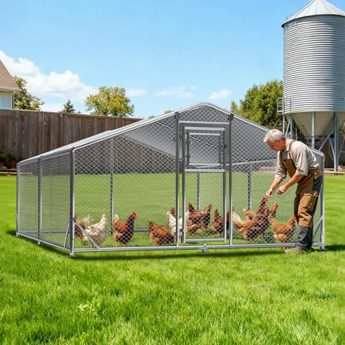 10x13FT Metal Chicken Coop, Dutch Door Chicken Run with Waterproof Cover and Chicken Wire, Walk in Chicken Coop for Hen House, Duck Coop and Rabbit Run - size: 2 Unit Coop Without Chicken Perch
