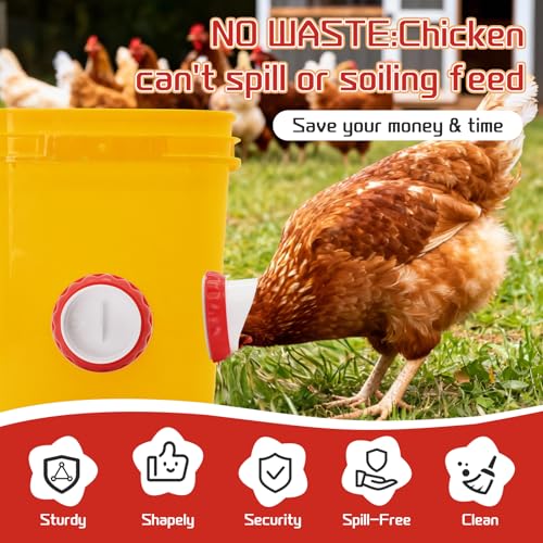 DIY Chicken Feeders 4 Ports White No Waste | Automatic Rain Proof, Poultry Feeder Kit, Includes 1 Hole Saw, for Buckets Barrels Bins Troughs - color: White