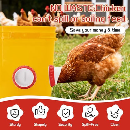 DIY Chicken Feeders 4 Ports White No Waste | Automatic Rain Proof, Poultry Feeder Kit, Includes 1 Hole Saw, for Buckets Barrels Bins Troughs - color: White