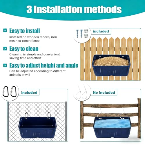 Chicken Feeder Waterer,Duck Feeder,Hanging Goat Feeder,5 Quart*3 Pack,Blue | Feeder Trough for Sheep Poultry Dog Livestock,Fences & Walls Feeder Trough,Easy to clean,Easy to install,Includes clips - color: 3 Pack Blue
