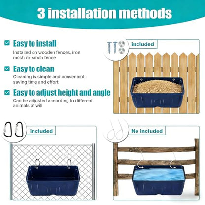 Chicken Feeder Waterer,Duck Feeder,Hanging Goat Feeder,5 Quart*3 Pack,Blue | Feeder Trough for Sheep Poultry Dog Livestock,Fences & Walls Feeder Trough,Easy to clean,Easy to install,Includes clips - color: 3 Pack Blue
