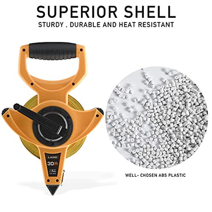 LAND 100FT/30M Heavy Duty Fiberglass Tape Measure - 1/2-Inch Wide, Dual Inch/Metric Scale, Durable Open Reel Measuring Tape for Surveying, Engineering, Runway Construction - size: 30.5 m