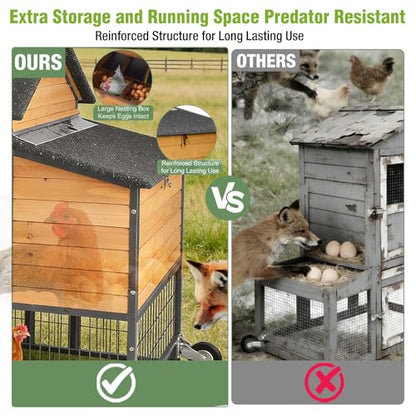 GUTINNEEN 85.6" Large Chicken Coop with Run for 6-8 Chickens, Heavy Duty Chicken Tractor with Wheels, Wooden Chicken House with Reinforced Steel Frame, Nesting Box & Pull-Out Metal Tray - color: (Brown-AIR7006)