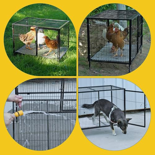 Metal Small Chicken Cage for 4-6 Chickens with Floor, Portable Rabbit Hutch with Top & Side Opening Doors and Quickly Lock for Poultry Hen Goose Duck, 33.5"x23.6"x27.5"