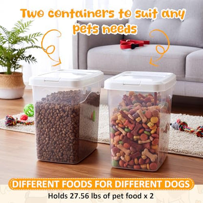 2 Pack Airtight Dog Food Storage Container, 27.6 Lbs Clear Pet Food Storage Bin with 2 Measuring Scoops for Pet Dog Cat Grain Rice Treat - size: 27.6 Lbs