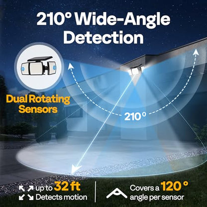 VIVOHOME Linkable Solar Flood Lights Outdoor, 2 Adjustable Motion Sensors Security Lights with 3 Heads, 2500LM, IP65 Waterproof, Solar Powered for Outside, Yard, Porch, Patio - size: Linkable - 1 Pack