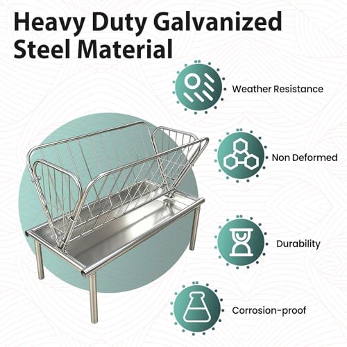 Galvanized Steel 2-in-1 Livestock Feeder, 47" Hay Rack for Goats with 6-Inch Deep Tray, Heavy-Duty Pasture Feeder, Large 95 Gallon Capacity for Horses Sheep Cows