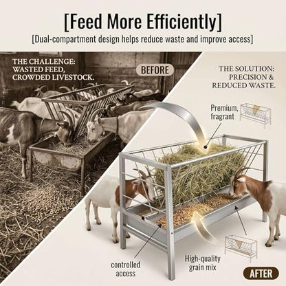Reinforced Welded Galvanized Steel Livestock Feeder, Heavy‑Duty Anti‑Rust Hay Rack & Feed Basin, Long‑Lasting Pasture Feeding Tool for Goats, Sheep, Ponies, Calves