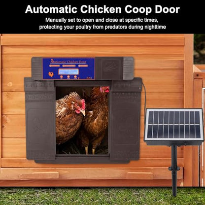 Pilipane Automatic Chicken Coop Door Opener Solar Powered Timer Anti Pinch IP45 Poultry Coop Door for Chickens Ducks Geese Plastic 403x365x85mm (Dark Brown) - color: Dark Brown