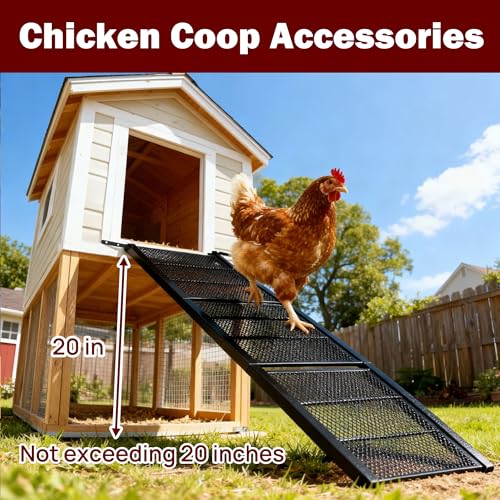Chicken Coop Ramp 47.4″L,Metal Chicken Coop Accessories and Ladder for Henhouse Backyard or Farm with Length Adjustable Coop Ramps for Feet Problem or Cannot Fly Chickens Sturdy Black