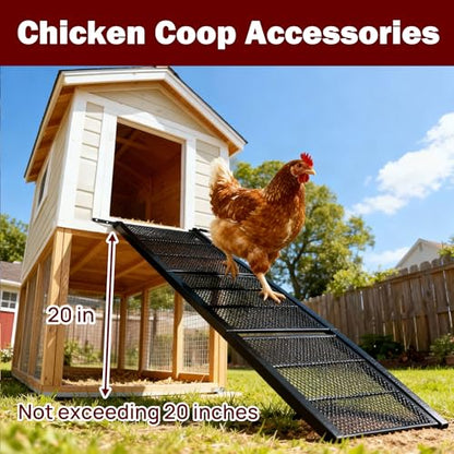 Chicken Coop Ramp 47.4″L,Metal Chicken Coop Accessories and Ladder for Henhouse Backyard or Farm with Length Adjustable Coop Ramps for Feet Problem or Cannot Fly Chickens Sturdy Black