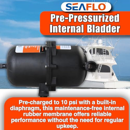 SEAFLO Accumulator Tank Water Pump Flow Control with Internal Bladder - 125 PSI, 23.5 oz (0.75 L) | Reduces Pump Cycling and Smooths Water Flow for Marine, RV, and Off-Grid Systems - style: Diaphragm