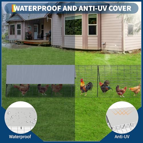 Large Metal Chicken Tunnel with Corner Frame, Portable Chicken Coop Run with Waterproof & Anti-UV Cover for Backyard Farm, Poultry Cage for Hens, Ducks, Rabbits, 287x78.7x24.2 inch
