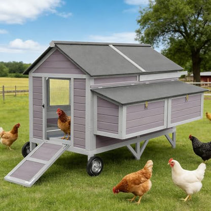Aivituvin Chicken Coop Large Mobile Wooden Hen House with Nesting Box, Poultry Cage with Strong Iron Frame, Waterproof (Grey, AIR97) - color: Grey, size: 68.1"L x 53.9"W x 49.0"H