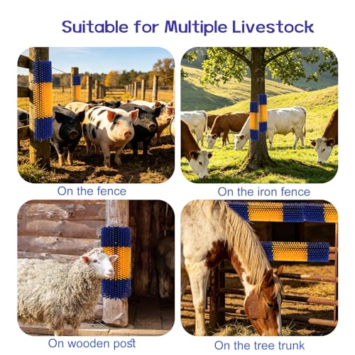 2PCS Livestock Scratching Brush, Horse Brush, Cow Goat Scratching Post with 8 Screws, Grooming Massage for Cattle Sheep Horses Pigs