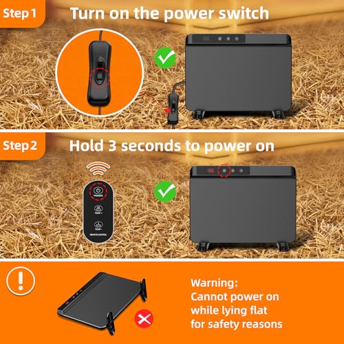 Chicken Coop Heater with Adjustable Temperature Remote Control, 200 Watts Radiant Heat Flat Panel Heaters for Winter Heating，Energy Efficient Warmer for Chick Poultry Animals, Black