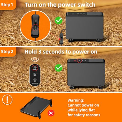 Chicken Coop Heater with Adjustable Temperature Remote Control, 200 Watts Radiant Heat Flat Panel Heaters for Winter Heating，Energy Efficient Warmer for Chick Poultry Animals, Black