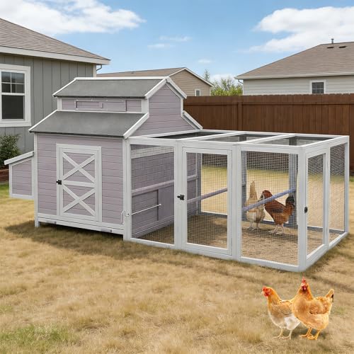 Large Chicken Coop for 6-8 Chickens,Wooden Hen House with Run,Outdoor Duck Coop with Nesting Box, Leakproof Pull-on Tray - color: Grey, size: 115.0"L x 50.0"W x 56.0"H
