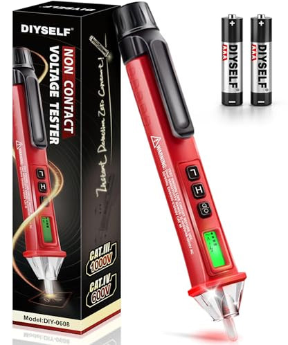 DIYSELF Non Contact Voltage Tester Pen, Dual Sensitivity 12V/48V-1000V AC Electric Tester Pen Voltage Detector with LCD Display, Buzzer & Flashlight, CAT III 1000V Electrical Tester Pen for Live Wire