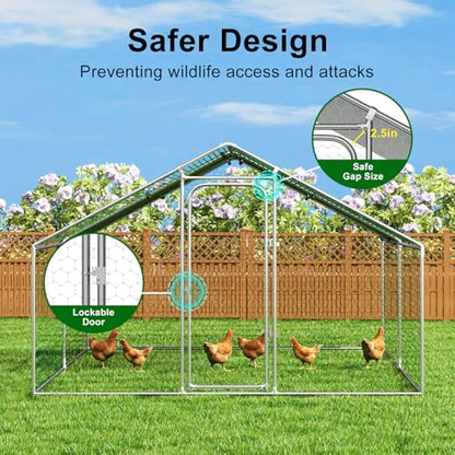 Large Metal Chicken Coop, Chicken Run Pen with Waterproof and Anti-UV Cover Walk-in Poultry Cage for Yard Duck Rabbit Other Small Animals Hen House Outdoor (10' L x 13.2' W x 6.4' H) - size: 158.0"L x 119.0"W x 77.0"H