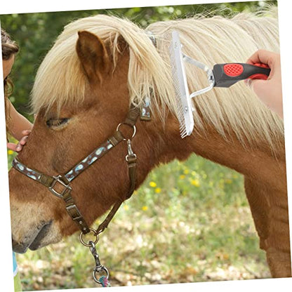 Kichvoe Durable Rubber Handle Horse Grooming Rake with Metal Teeth for Shedding and Cleaning Rust Resistant Horse Hair Comb for Pet and Stable Use