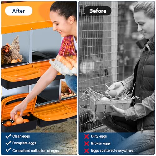 GarveeLife Chicken Nesting Box, 8 Compartments Nesting Boxes for Chickens, Chicken Laying Boxes with Legs, Roll Away Nesting Box for Chickens Laying Egg with Lid Cover to Protect Eggs, Orange
