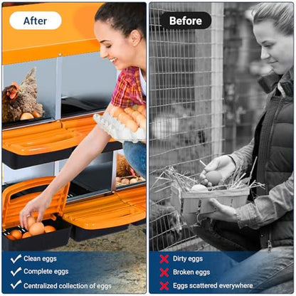 GarveeLife Chicken Nesting Box, 8 Compartments Nesting Boxes for Chickens, Chicken Laying Boxes with Legs, Roll Away Nesting Box for Chickens Laying Egg with Lid Cover to Protect Eggs, Orange