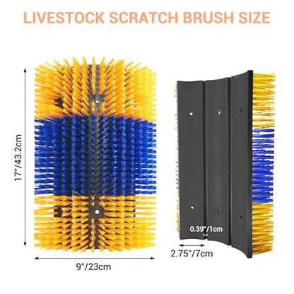 Livestock Scratching Brush 2 Pcs, Heavy Duty Horse Brush with Mounting Screws, Itch Relief & Grooming for Cattle Goat Pig Cow, Farm Animal Back Scratcher, Blue & Yellow - color: Blue yellow 2
