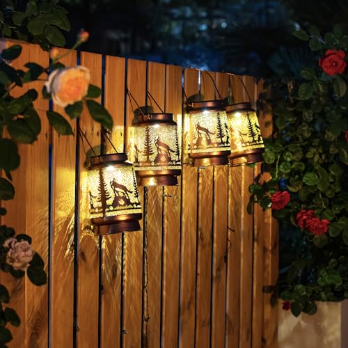 Wolf Solar Lanterns Outdoor Waterproof Hanging Solar Lights Wolf Gifts for Women Men Metal Decorative LED Wolf Lanterns for Garden Decor,Yard,Patio,Lawn,Tabletop,Pathway,Landscape - style: Wolf