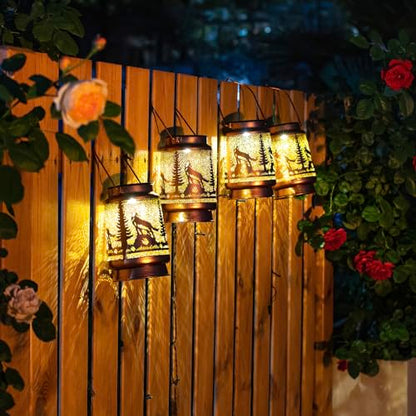 Wolf Solar Lanterns Outdoor Waterproof Hanging Solar Lights Wolf Gifts for Women Men Metal Decorative LED Wolf Lanterns for Garden Decor,Yard,Patio,Lawn,Tabletop,Pathway,Landscape - style: Wolf