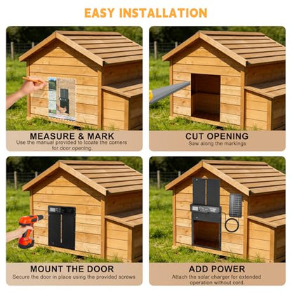 Solar Automatic Chicken Coop Door Opener, Auto Chicken Door with Timer and Light Sensor, Safe & Smart Operation with Obstacle Detection
