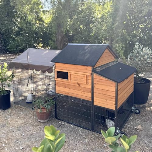 Chicken Coop All-Iron Frame Large Hen House Mobile Poultry Cage with Nesting Box,Metal Run,Waterproof Rain Cover Duck Coop, 85" - size: 85.6"L x 48.2"W x 48.2"H