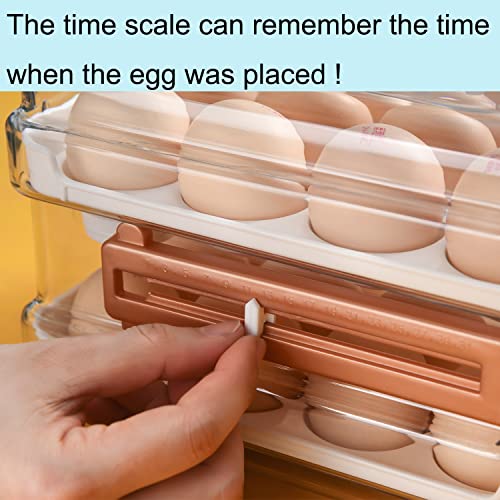 Sooyee 32 Capacity Egg Holder for Refrigerator with Time Scale,Egg Container for Refrigerator,2 Drawers Egg Storage Container/Organizer/Bin - size: 32 Capacity