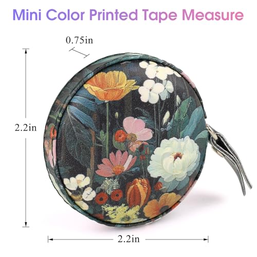 Retractable Mini Tape Measure, Auto-Retract, Premium Leather Tape Measure, Dual-Sided Ruler, Ideal for Fabric Cutting, Body Measurements, and Handicrafts (Black Flowers) - color: Black Flowers