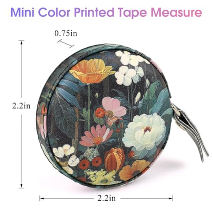 Retractable Mini Tape Measure, Auto-Retract, Premium Leather Tape Measure, Dual-Sided Ruler, Ideal for Fabric Cutting, Body Measurements, and Handicrafts (Black Flowers) - color: Black Flowers